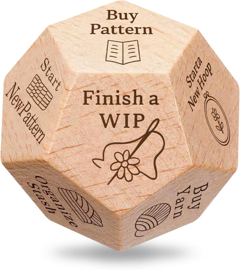 oyeftp Store Quilter's Dice, Handmade Wooden Quilting Decision Dice with 12 Engraved Sewing Tasks, Fun Quilting Motivation Tool for Quilters, Sewists & Craft Lovers, Creative Gift for Sewing Enthusiasts - Image 1